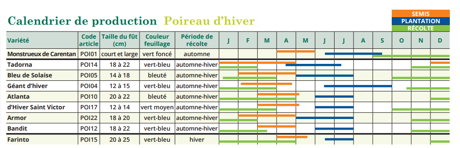 tableau de semis poireau d'hiver 